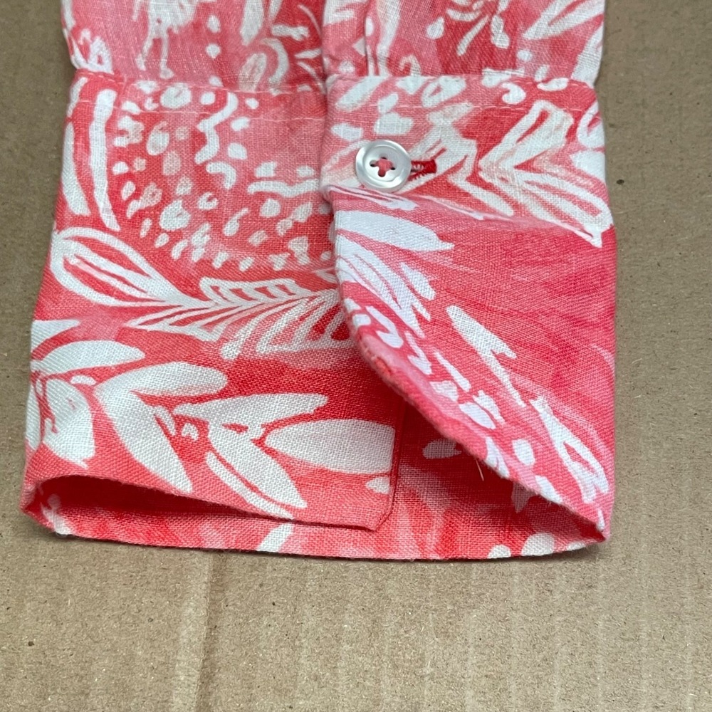 Talbots Women's Large Linen Pink Paisley Boyfriend Long Sleeve Button-Up Shirt - Picture 15 of 15
